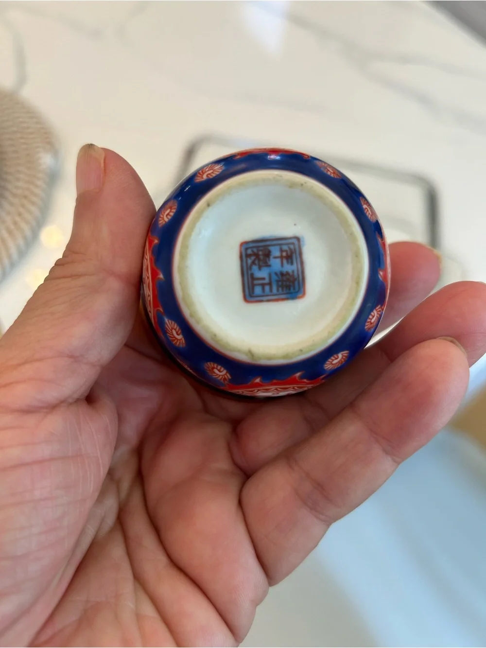 Vintage Chinese Blue and Gold Porcelain Decorative Tea Canister 3 pc